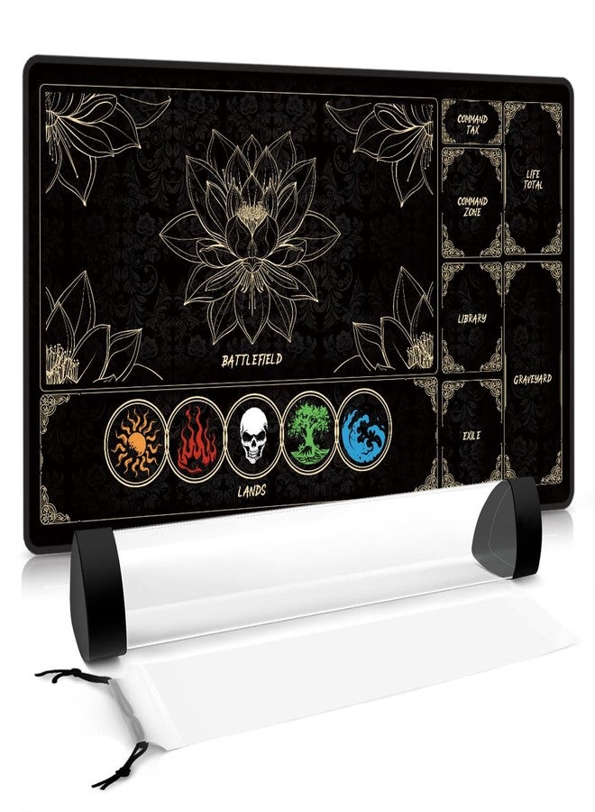 FROGIGO MTG Playmat with Play Zones - Magic Play mat Card Game Mat for Magic The Gathering, Lotus & Basic Lands Design, 24x14 inch, Stitched Edge, Non-Slip Base with Prismatic Playmat Tube-Colorful Lands - Image 1